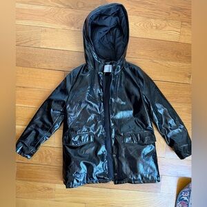 Girls Zara like NEW Black Glossy Hooded Raincoat